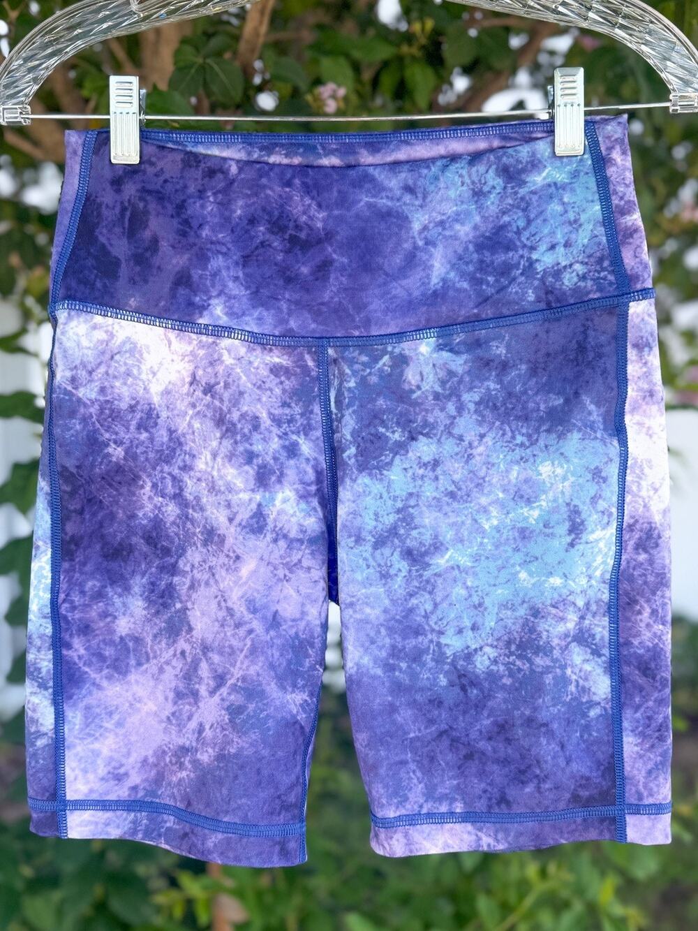 ZELOS Purple Blue Marble High Waist Biker Shorts Size S